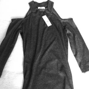 Metallic Grey, Cold-Shoulder Top